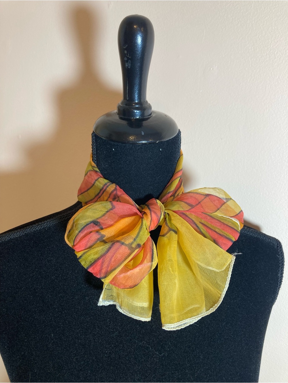 Silk Blend Yellow & Coral Striped Neck Scarf